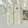 Calcetines de mujer afelpados calientes media caña zanahoria conejo negro invierno - Talla única / Blanco