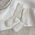 Women's fall winter thick warm flecked yarn cable knit wool socks, cozy knitwear. - One Size / White