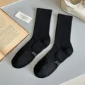 Black men's crew socks winter athletic towel cotton socks running breathable athletic socks - Knee High / Black