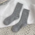 Grey speckle yarn cable knit wool socks for women, cozy winter warm mid-tube knit hosiery item. - One Size / Light Gray