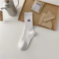 White camping embroidery crew socks for men and women, outdoor hiking cotton sports socks. - One Size / White