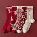 Ensemble de chaussettes d'hiver de Noël rouges pour femmes, jolies chaussettes en coton tricotées. - Taille unique / Mélange Multicolore