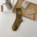 Olive green embroidered camping crew socks for outdoor hiking and daily wear cotton sock. - One Size / Army Green