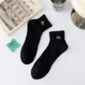 Men breathable black cotton short athletic socks with stylish embroidered ankle logo design. - EU 40-44 / Black (2351w Embroidery)