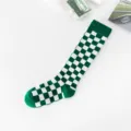 Grün-weiße karierte lange Socken, Retro-Stil, bequem, atmungsaktiv, modische Kniestrümpfe. - Einheitsgröße / Grün