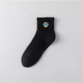 Calzini tubolari neri da uomo in cotone con cerchio giallo e ricamo blu elegante. - Taglia unica / van