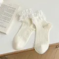 Cute white lace ruffle socks, Japanese JK style lolita mid-tube hosiery for daily wear. - One Size / Large Lace Style