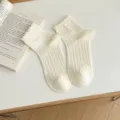 White ruffled mid tube socks for women Japanese JK style sweet knitted cotton socks trend - One Size / Bubble Trim Style