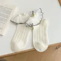 White ruffled lace JK Lolita crew socks for women, cute sweet vintage hosiery style - One Size / Black Lace Trim Style