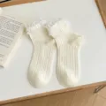 White ruffle socks for women, sweet JK Lolita style mid-tube socks with lace trim. - One Size / Small Ruffle Style