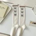 Chaussettes montantes de style college francais pour femmes, retro automne hiver chic. - Taille unique / Blanc