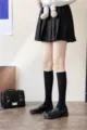 Chaussettes hautes noires style JK pour femmes, jambières d'étudiante automne-printemps. - Chaussettes Mollet Environ 30cm / Noir