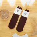 Kuschelige Winter Korallenfleece Damen Socken mit Bärenohren, dicke warme Bettsocken. - Einheitsgröße / Kaffeebraun-weiß zwinkernder Bär