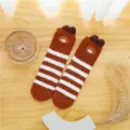 Süße Cartoon Bär Plüsch Korallenfleece Winter dick warme gemütliche Kuschelsocken - Einheitsgröße / Kaffeebraun-weiß gestreifter Waschbär