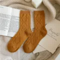Argyle women's wool blend socks, thick warm autumn winter vintage casual mid-tube socks. - One Size / Yellow