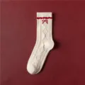 Chaussettes mi-hautes rouges de fetes pour femme avec noeud, chaussettes hivernales douces chaudes - Taille unique / Nœud