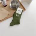 Retro vintage camping embroidered mid-tube cotton socks in dark green, stylish casual var. - One Size / Army Green