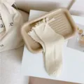 Süße Damen Rüschen Schleife Mittelsocken, Japanischer Stil beige Baumwoll Freizeitsocken Alltag. - Einheitsgröße / Off-White mit weißem Rand