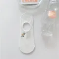 White invisible boat sock for women, summer thin cotton sock with cute plant embroidery. - One Size / Tree Branch