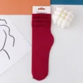Dunkelrote gerippte Damensocken, modische kniehohe Stulpen-Socken aus weichem Feinstrick für den Alltag. - Größe 35-42 / Burgunderrot