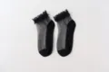 Black sheer lace mesh short socks for women, breathable cotton bottom summer ankle socks. - One Size / Black