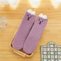 Winter Cartoon Tier Korallenfleece warme Damen Socken, süße lila flauschige Haussocken. - Einheitsgröße / Lila Hund