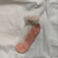 Sheer lace trim crystal short socks for women, breathable pink cotton bottom ankle socks. - One Size / Light Orange