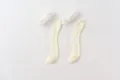 Women sheer lace trim short socks, ultra-thin mesh crystal silk breathable cotton cream. - One Size / Cream