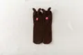 Brown fluffy fleece socks with cute rabbit ears and pink pom pom, warm winter home floor socks. - One Size / Coffee