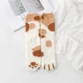 Niedliche Katzenpfote Korallen-Fleece Plüsch Socken Damen Winter warme flauschige Schlaf Socken - Einheitsgröße / Kaffeebraune Punkte