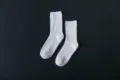 Damen einfarbige weisse mittelhohe gerippte Baumwollsocken Freizeit Alltag Strickwaren - Einheitsgröße / Weiß