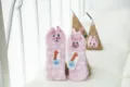 Süße 3D Plüsch Kaninchen Wintersocken mit Box, weiche dicke Korallenfleece Haussocken. - Erwachsene / Ohne Box / Rosa Katze