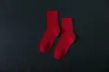 Rote gerippte Baumwoll-Mittelsocken für Damen einfarbige Freizeitsocken Strickstrümpfe - Einheitsgröße / Rot