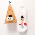 Flauschige Weihnachtsschneemann Socken mit Geschenkbox, dicke warme Wintersocken für Damen. - Kindergröße (4-8 Jahre) / Ohne Box / Schneemann mit weißem Hut