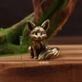 Macro view of antique brass solid fox ornament showing precise 3.1cm height detail - Cute Little Fox (Small)