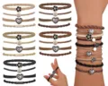 Detail showing variety of elastic hair ties with flower and heart charms. - Hair Tie Set (OPP Bag) / 20 Pieces Set