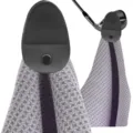 Close-up detail of gray microfiber magnetic golf towel clip attached to a golf club head - Gray