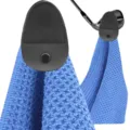 Detailed shot of microfiber golf towel blue waffle texture and magnetic leather clip - Blue