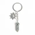 Llavero de cristal natural hexagonal con colgante de sol bohemio de plata decorativo - Labradorita