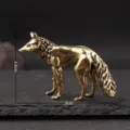 Vintage antique solid brass fox figurine tea pet desktop ornament, size 5cm x 3.9cm - Clever Fox