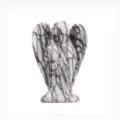 Hand-carved natural stone angel figurine with zebra pattern on white background. - 1.5-inch Angel Black Network