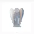 Hand-carved natural light blue agate crystal angel figurine ornament with wings - 1.5 Inch Grey Agate Angel