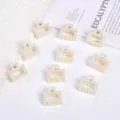 Set of 10 small cream white pearl hair claw clips for elegant women's hairstyles - Hollow Four-Row Square Style / 10 Pieces/Pack