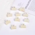 Set of small cream-colored hair claw clips with faux pearl embellishments - Three-Row Cube Style / 10 Pieces/Pack