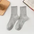 Grey ribbed mid-tube socks, versatile casual daily wear comfortable cotton socks variant. - One Size / Crew Socks / Gray