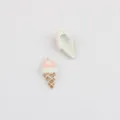Close-up detail of cute ice cream cone enamel alloy pendant charm for DIY jewelry making access. - Ice Cream on White Base