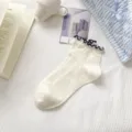 White ruffle short socks for women, cute cotton ankle socks with lettuce trim, JK style. - One Size / Cream White