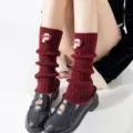 Rote gestrickte Beinstulpen Variante, japanische JK Stil Slouch Socken mit süßer Schleife. - Einheitsgröße / Taschenschleife