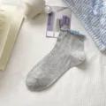 Grey ruffle cuff women socks short cotton socks cute sweet Lolita style daily wear breathable - One Size / Light Gray