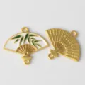 Legierung Fächer Anhänger Stecker Goldfarbe Bambusmuster DIY Armband Halskette Zubehör - Weiß